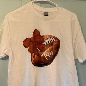 Gildan Toros White Tee with Football and Red Bow Graphic